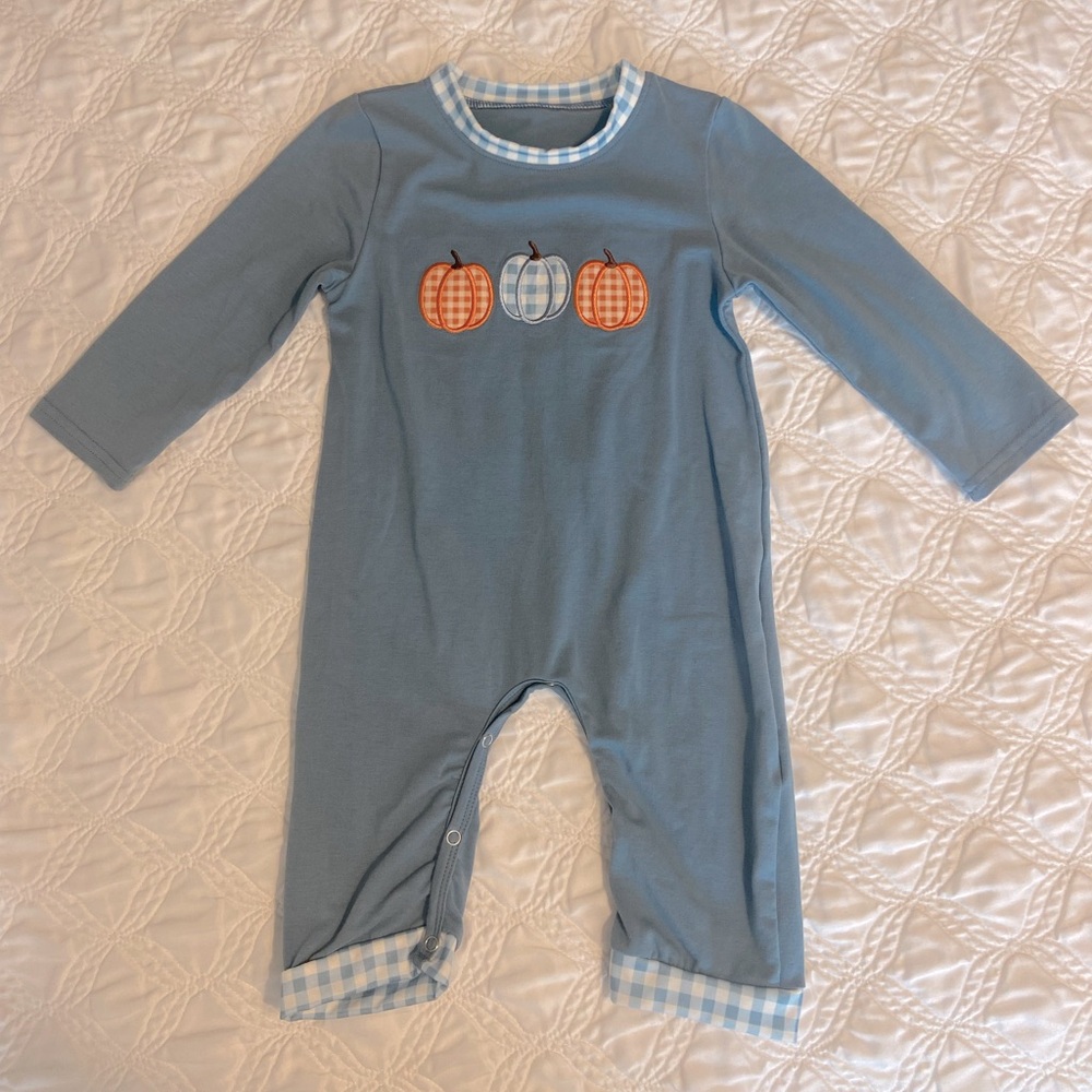 Blue Long Sleeved Pumpkin Romper 2T